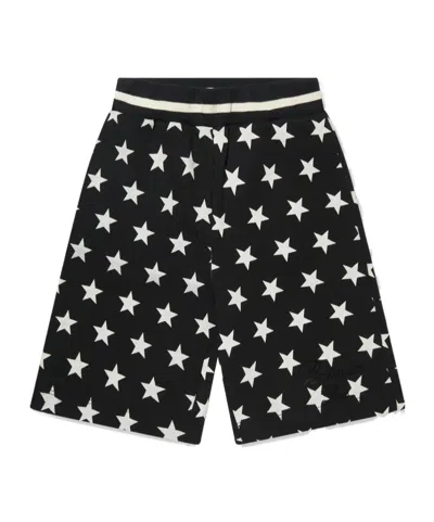 Balmain Star Print Cotton Shorts In Black/white