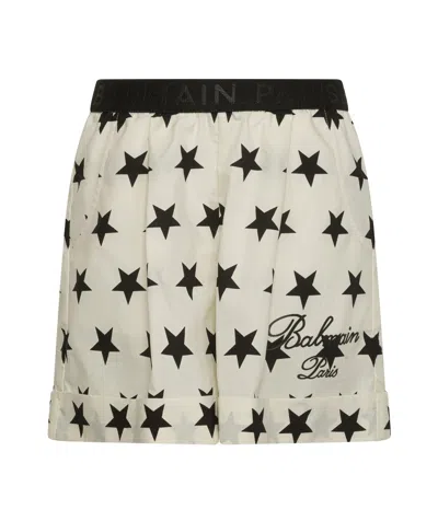 Balmain Star-print Cotton Shorts In Nude