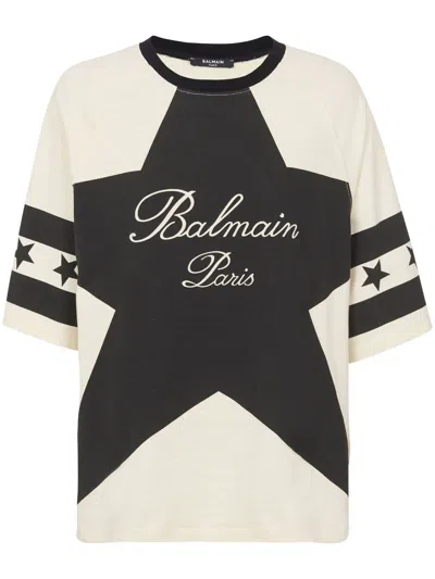 BALMAIN STARS LOGO-PRINT COTTON T-SHIRT FOR WOMEN