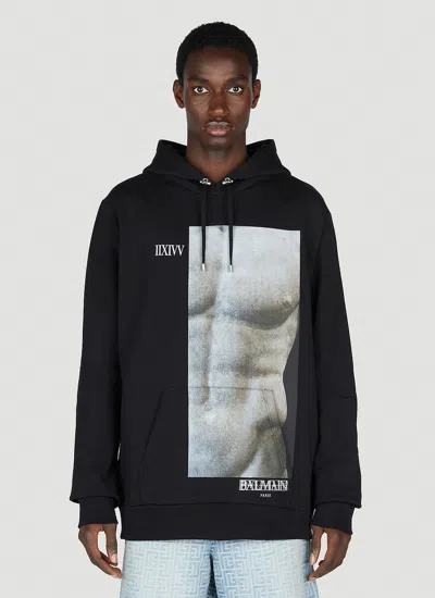 Balmain Statue Print Hooded Sweatshirt In Black