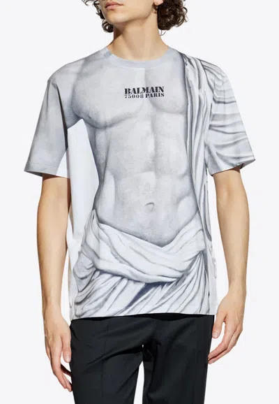 Balmain Statue Print T-shirt In Gray