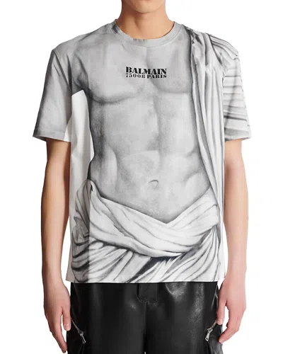 Balmain Statue Printed Tee In Gray