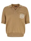 Balmain Stemma Embroidery Polo Shirt In Nude