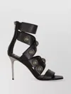 Balmain Stiletto Heel Sandals Button Detail In Brown