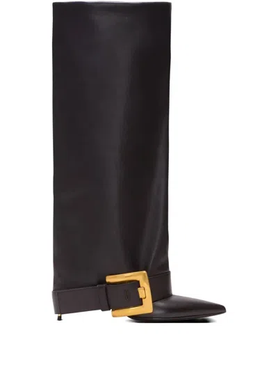 Balmain Stivale Alto Pelle In Black