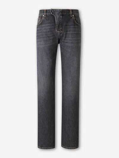Balmain Straight Cotton Jeans In Gray