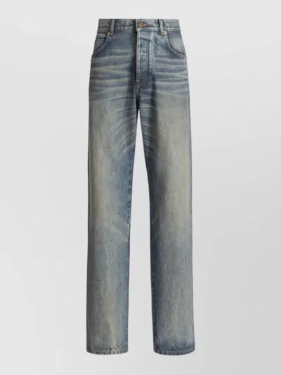 Balmain Straight Cut Denim Jeans Belt Loops In Blue