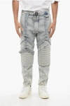Balmain Straight Fit Biker Jeans With Straps 16cm In Gray