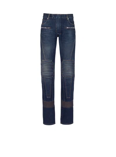Balmain Denim Biker Jeans In Blue