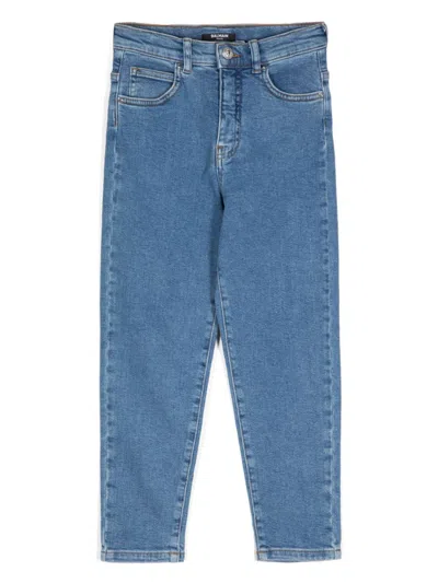 Balmain Kids' Straight-leg Cotton-blend Jeans In Blue