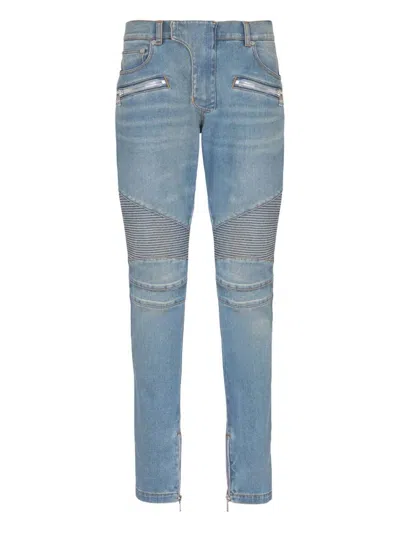 Balmain Slim-fit Biker Ribbed Jeans In Blue