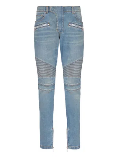 Balmain Slim-fit Biker Ribbed Jeans In Blue