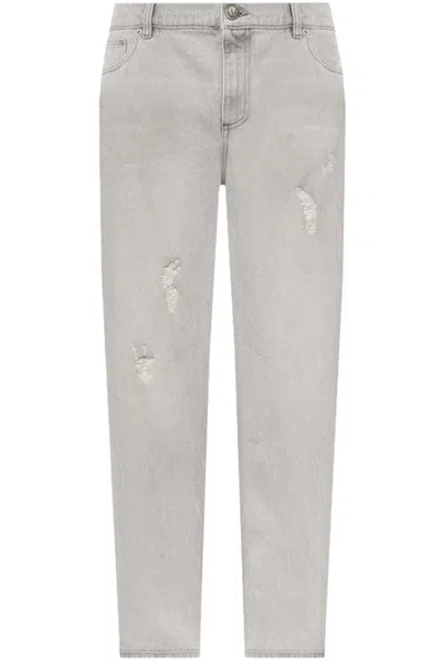 Balmain Straight Leg Jeans In Gray