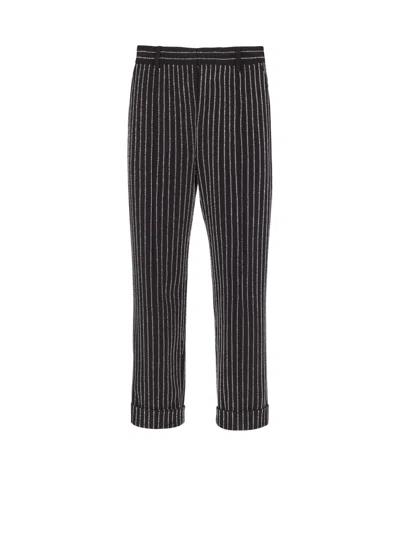 Balmain Straight-leg Trousers With Crystal Stripes In Black