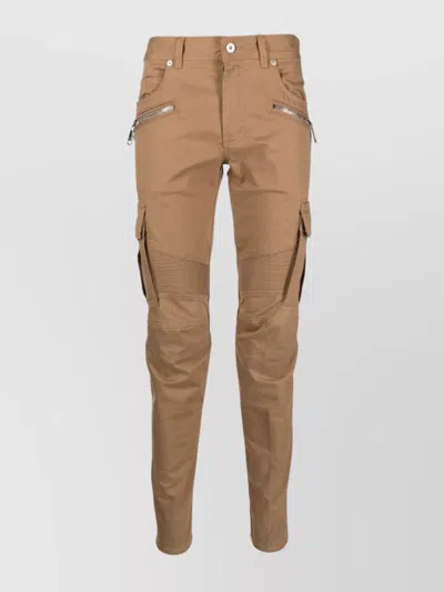 Balmain Straight Leg Trousers With Tapered Shape And Cargo Pockets In White