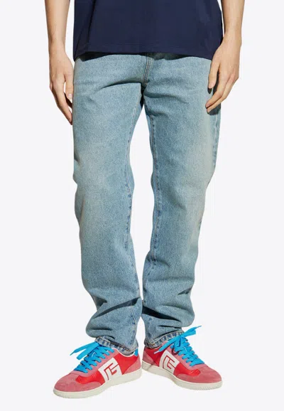 Balmain Straight-leg Washed-out Jeans In Blue