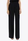 Balmain Wool Trousers With Front Pleats And Wide Leg In Black