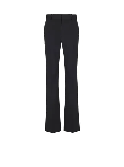 Balmain Straight-leg Wool Trousers With Crystal Embroidery In Black