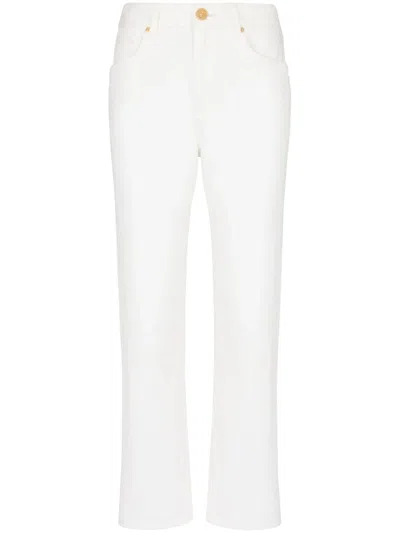 Balmain White Straight-cut Denim Jeans In Blanc