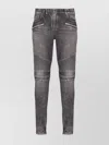 Balmain Straight Trousers With Distressed Finish And Zip Pockets In Gray