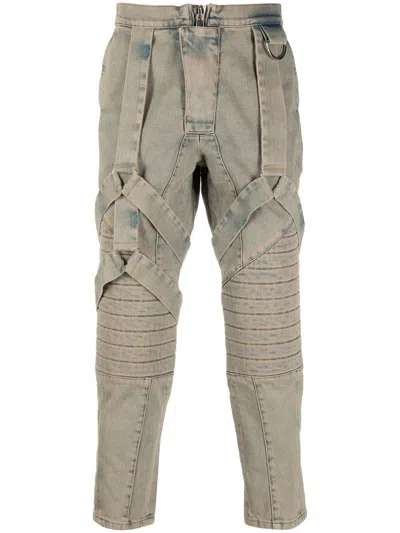 Balmain Strap-design Slim-fit Jeans In Grün