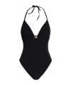 Balmain Monogram Halterneck One-piece Swimsuit In Black