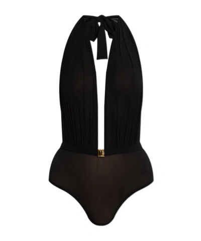 Balmain Strap-up One-piece Swimsuit In Black