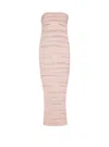 Balmain Strapless Dress In Shiny Rolled Knit In Pink