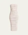 Shop Balmain Strapless Glitter Body-con Midi Dress In Beige Multi