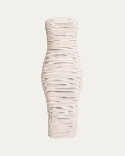 Balmain Strapless Glitter Body-con Midi Dress In Beige Multi