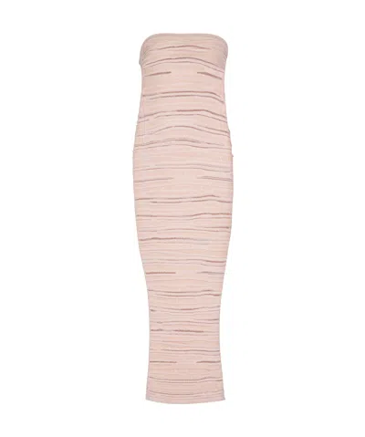 BALMAIN BALMAIN SHINY ROLLED KNIT STRAPLESS MIDI DRESS