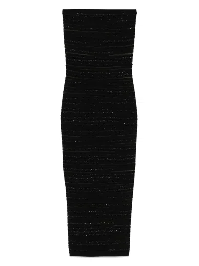 Balmain Strapless Knitted Midi Dress In Black