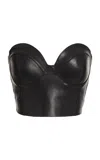 Balmain Strapless Leather Bustier Top In Black