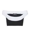 Balmain Two-tone Knit Cropped Top With Double Neckline In White