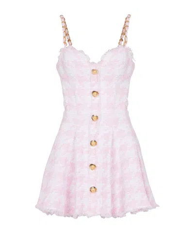 Balmain Strappy Houndstooth Tweed A-line Dress