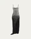 Balmain Strass Crystal Slit Gown In Blk White