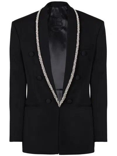 BALMAIN STRASS PIPING GDP SHAWL COLLAR JACKET