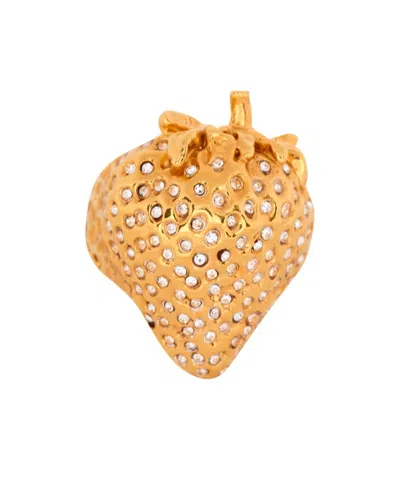 Balmain Strawberry Brass And Rhinestone Ring