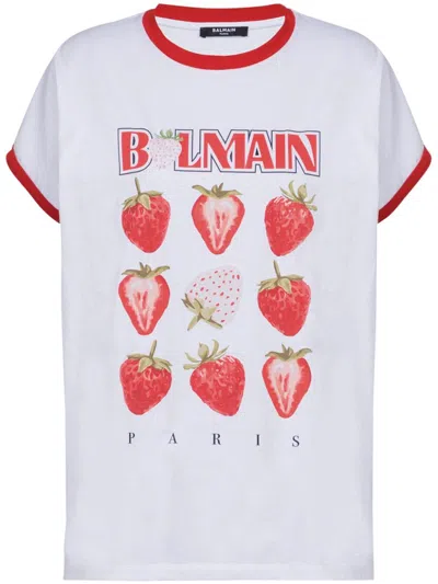 BALMAIN STRAWBERRY PRINT T-SHIRT