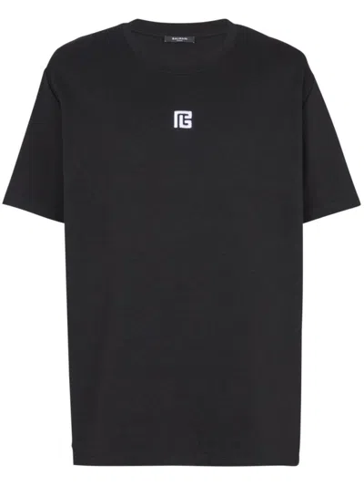 Balmain Logo Embroidered Crewneck T-shirt In Black