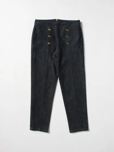 Balmain Kids' Stretch Cotton Trousers In Denim
