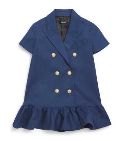 Balmain Kids' Stretch-cotton Tailored Dress In Blue