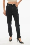 Balmain Stretch Denim Slim Fit Jeans With Golden Button 15cm In Black