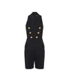 Balmain Button-embellished Stretch Cotton-blend Playsuit In Black