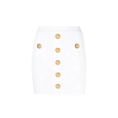 Balmain Short Knitted Buttoned Skirt In White