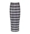 Balmain Stretch Silk Rhinestone Midi Skirt In Black