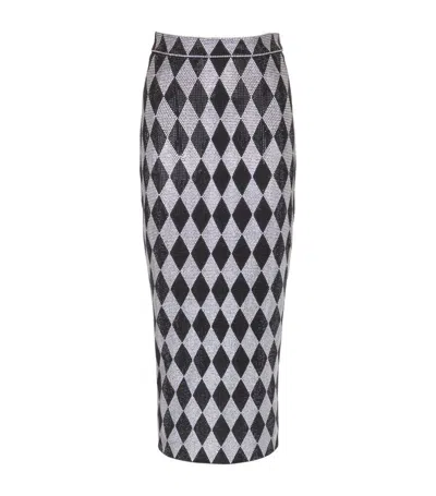 Balmain Stretch Silk Rhinestone Midi Skirt In Black