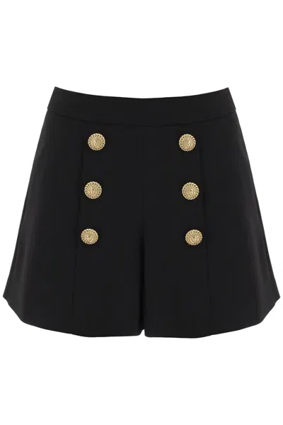 BALMAIN STRETCH VISCOSE CREPE SHORTS WITH GOLD-TONE LION HEAD BUTTONS