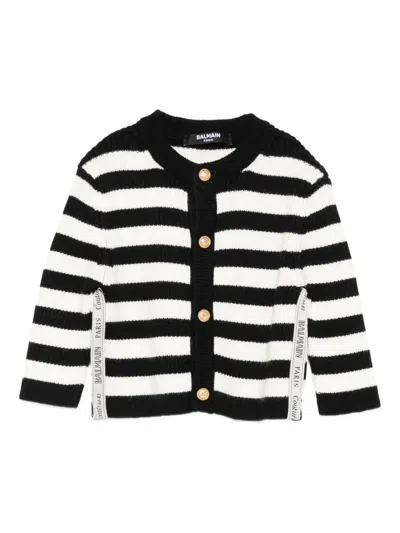 Balmain Babies' Stripe-detail Cardigan In Black