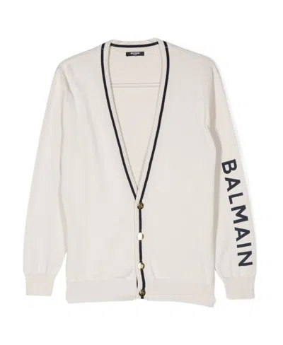 Balmain Kids' Stripe-detail Cardigan In White